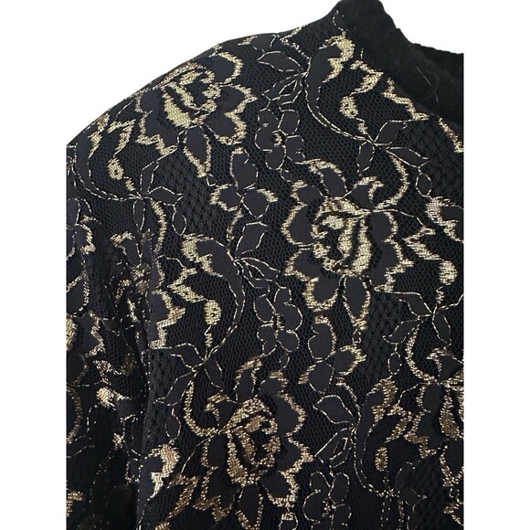Destinee Womens S 70s Lambswool Sweater Black Gold Metallic Floral Lace Vintage - Picture 9 of 16